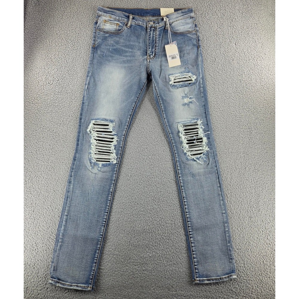 mnml X203 Stretch Jeans Mens 34 Denim Distressed Skinny Moto Distressed
